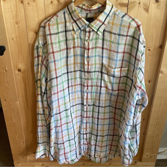 T. Harris London linen multi colored plaid long sleeve size extra large - Picture 1 of 5
